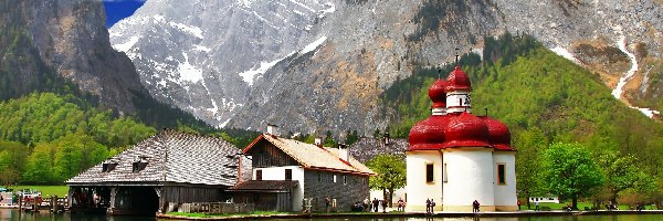 Św.Bartłomieja, Koenigssee, Kościół, Bawaria, Jezioro, Góry