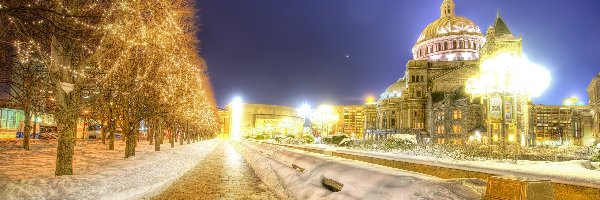 Stany Zjednoczone, Zima, Boston, Miasto nocą, Światła