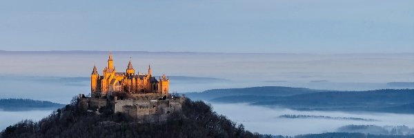 Las, Niemcy, Góra Hohenzollern, Mgła, Badenia-Wirtembergia, Zamek Hohenzollern