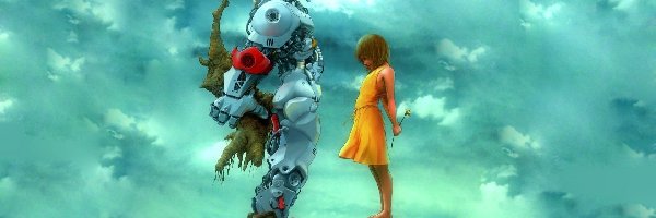 Robot, Kwiat, Dziewczynka, Przyjaźń, Prezent