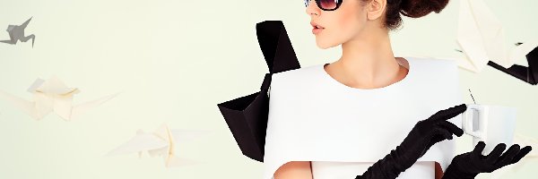 Kobieta, Okulary, Moda i Styl, Rękawiczki, Czerne