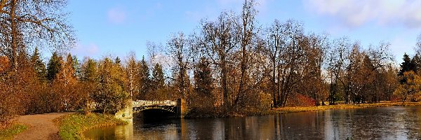 Rzeka, Jesień, Most, Park