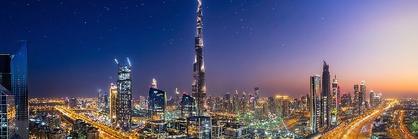 Burdż Chalifa, Zjednoczone Emiraty Arabskie, Dubaj, Noc, Panorama