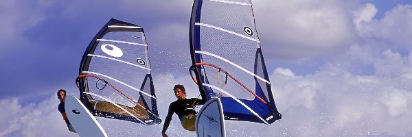 Morze, żagiel , fala, deska, Windsurfing, Niebo, Chmura