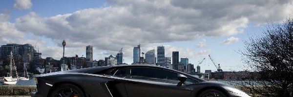 Miasta, Ulica, Panorama, Chmury, Aventador, Lamborghini