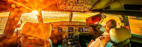 Samolot, Pilot, Kabina, Słońca, Promienie