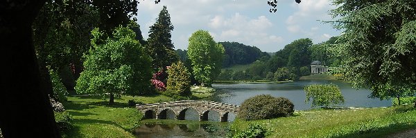 Mostek, Ogród, Jeziorko, Anglia, Stourhead