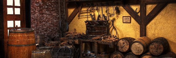 Piwnica, Beczki, Narzędzia, Bednarski, Zakład