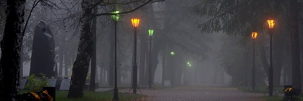 Alejka, Latarnie, Mgła, Park