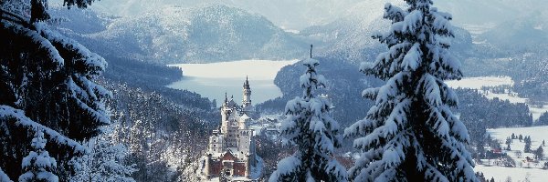 Neuschwanstein, Niemcy, Zima, Zamek