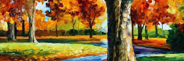 Drzewa, Leonid Afremov, Park, Jesienne