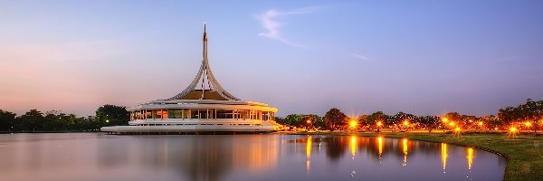 Bangkok, Woda, Pawilon, Tajlandia, Światła