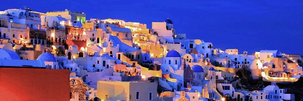 Domy, Panorama Miasta, Nocna, Grecja, Santorini