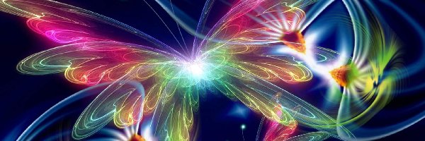 Grafika, Motyl, Poświata, Fractalius, Kwiaty