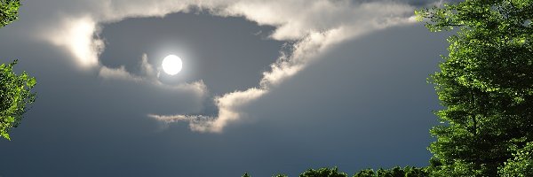 Księżyc, Grafika, Zieleń, Chmury