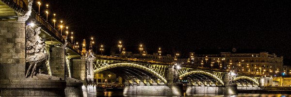 Oświetlony, Rzeka Dunaj, Most, Węgry, Budapeszt