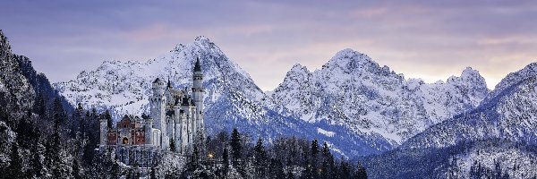 Neuschwanstein, Góry, Zima, Zamek