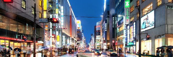 Samochody, Ulica, Budynki, Ludzie, Tokio, Japonia