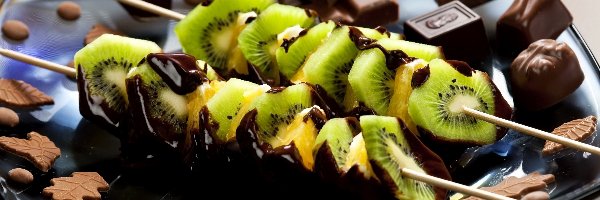 owoce, szaszłyk, słodycze, jedzenie, czekolada, Kiwi