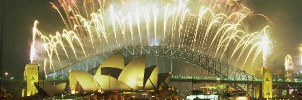 Most Sydney Harbour, Zatoka Port Jackson, Sydney Opera House, Fajerwerki, Sydney, Australia