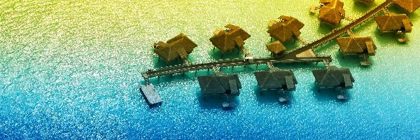 Ocean, Domki, Bora Bora, Zachód Słońca, Bungalow