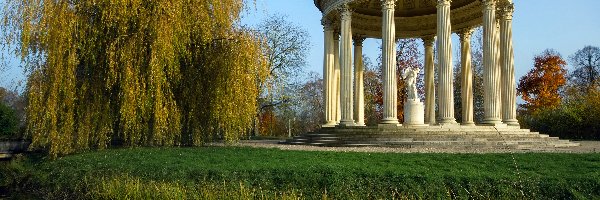 Park, Budowla, Staw, Wierzba, Posąg