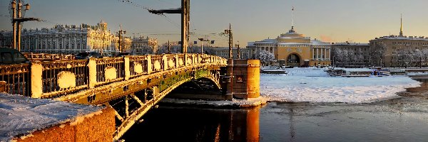 Rosja, Most, Petersburg, Zima, Rzeka