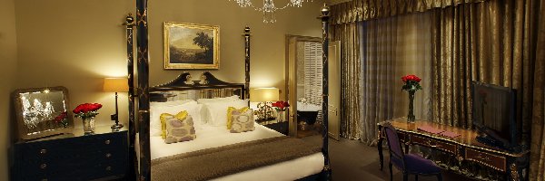 Luksusowa, Łóżko, Sypialnia, Żyrandol, Kryształowy