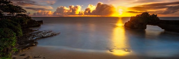 Ocean, Skały, Plaża, Tajlandia, Wschód Słońca