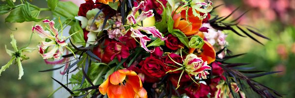 Bukiet Kwiatów, Tulipany, Róża, Alstroemeria, Orchidea