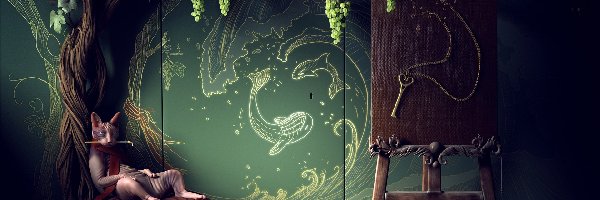 Fantasy, Drzewo, Kot