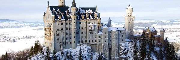 Neuschwanstein, Niemcy, Zima, Zamek