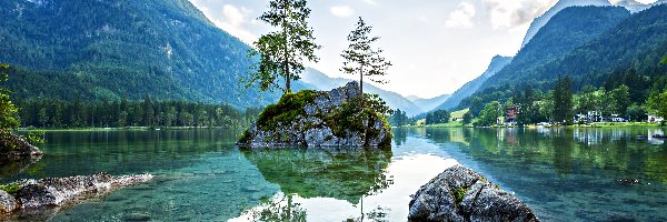 Alpy, Niemcy, Góry, Wyspa, Bawaria, Jezioro Hintersee