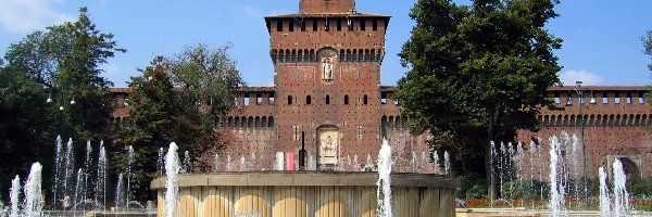 Ogród, Mediolan, Włochy, Fontanna, Zamek Sforzów, Castello Sforzesco