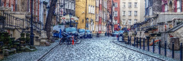 Gdańsk, Rower, Ulica, HDR, Kamienice