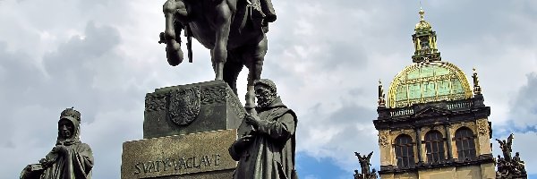 Posąg, Czechy, Praga, Muzeum Narodowe, Pomnik Świętego Wacława