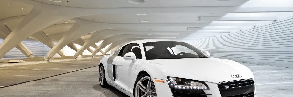 Białe, Audi R8, Futurystyczny, Parking