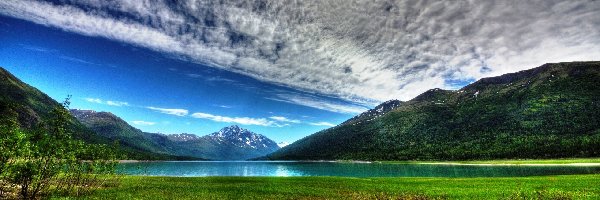 Jezioro, Alaska, Łąka, Góry