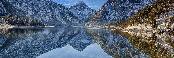 Plansee, Las, Jezioro, Tyrol, Alpy, Zima