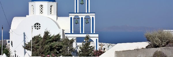 Santorini, Morze, Cerkiew, Grecja, Roślinność