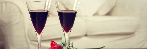 Wino, Kieliszki, Czerwone, Sofa, Róża