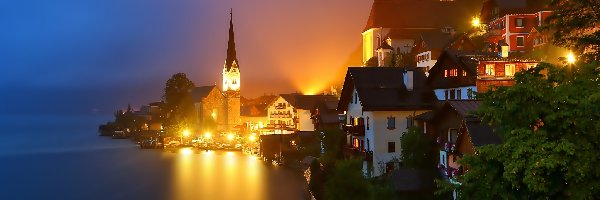 Austria, Jezioro, Nocą, Hallstatt