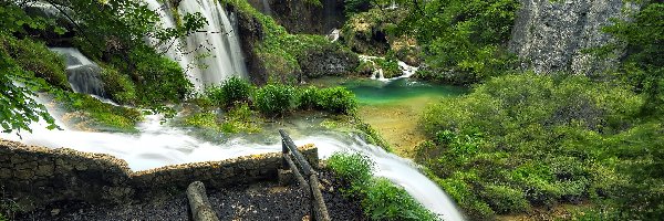Wodospad, Park Narodowy, Skały, Chorwacja, Plitvice