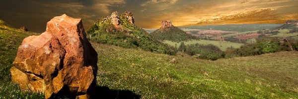 Słońca, Lasy, Zachód, Panorama, Skały, Góry