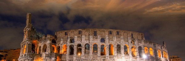 Włochy, Koloseum, Oświetlone, Rzym