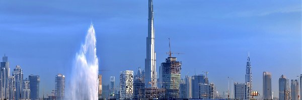 Dubaju, Chalifa, Panorama, Fontanny, Burdż, Świt