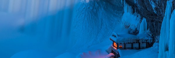 Zima, Skały, Dom, Kanada, Wodospad Niagara