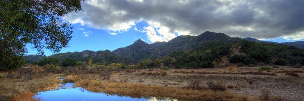 Góry, Staw, Chmury, Kalifornia, Malibu