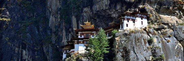 Świątynia, Skały, Paro Taktsang, Azja, Bhutan