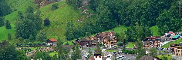 Kurort, Las, Łąka, Lauterbrunnen, Wodospad, Góry